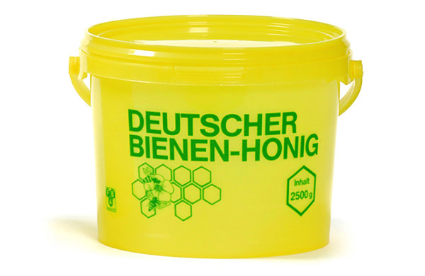 2,5 kg Honigeimer gelb mit Druck inklusive Deckel Kunststoff lebensmittelecht