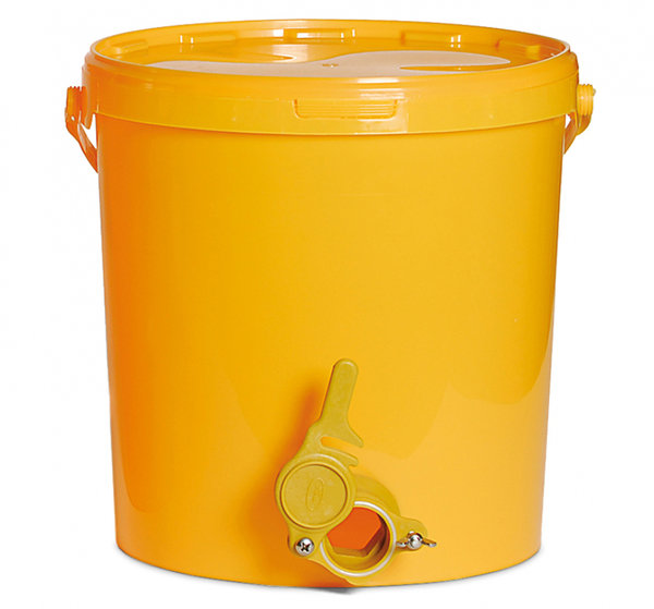 25kg Honigeimer mit Auslaufhahn Kunststoff gelb Abfülleimer