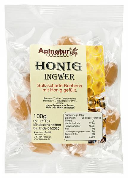 APINATUR Honig-Ingwer-Bonbons 100g Tüte