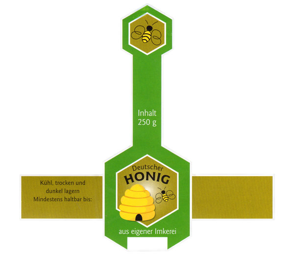 Honigglas Steg-Etiketten grün mit Bienenkorb nassklebend 250 g 100 Stk.